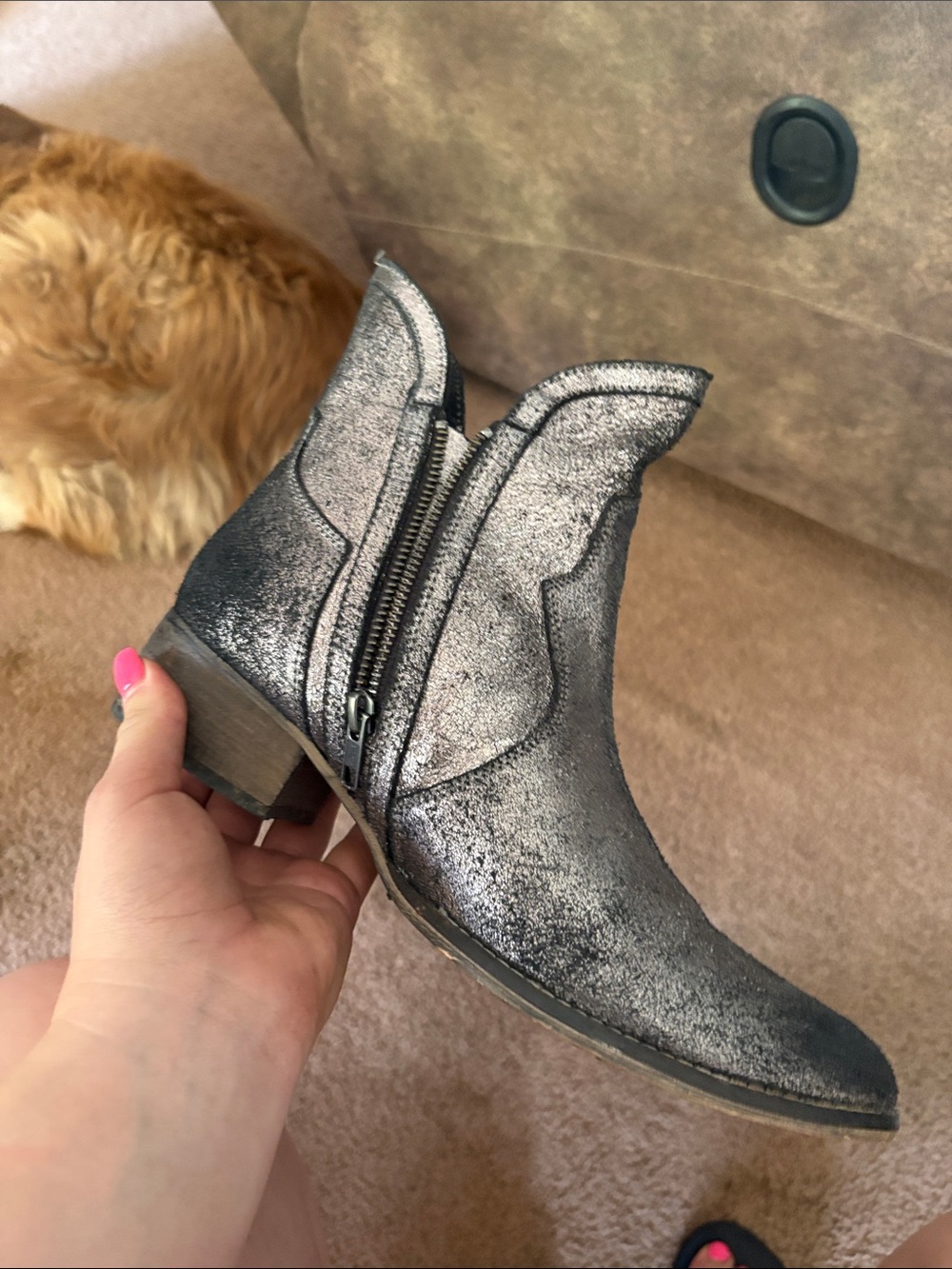 Metallic Silver Women's Ankle Boot with Side Zip